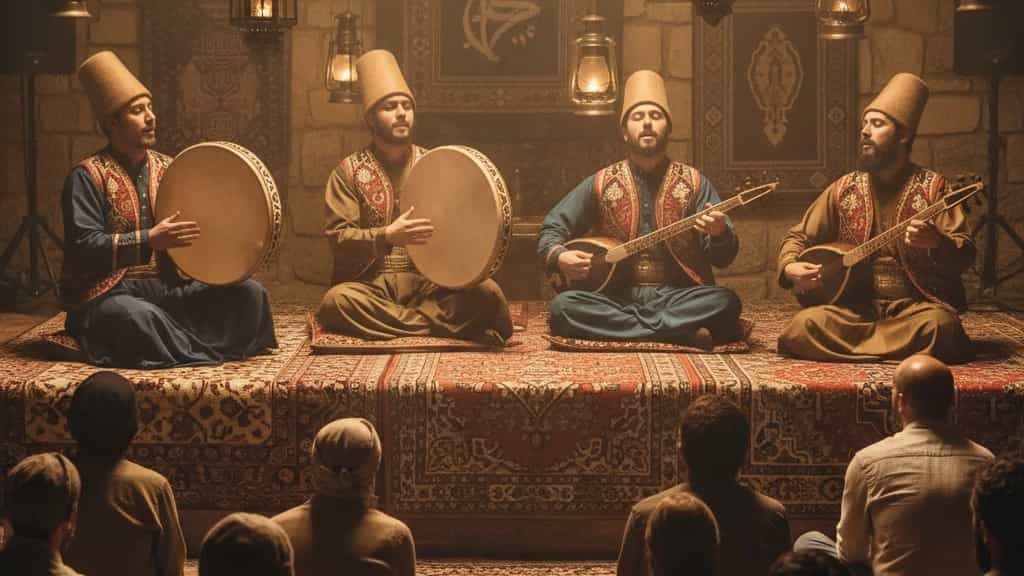 اجرای موسیقی عرفانی با دف و تنبور